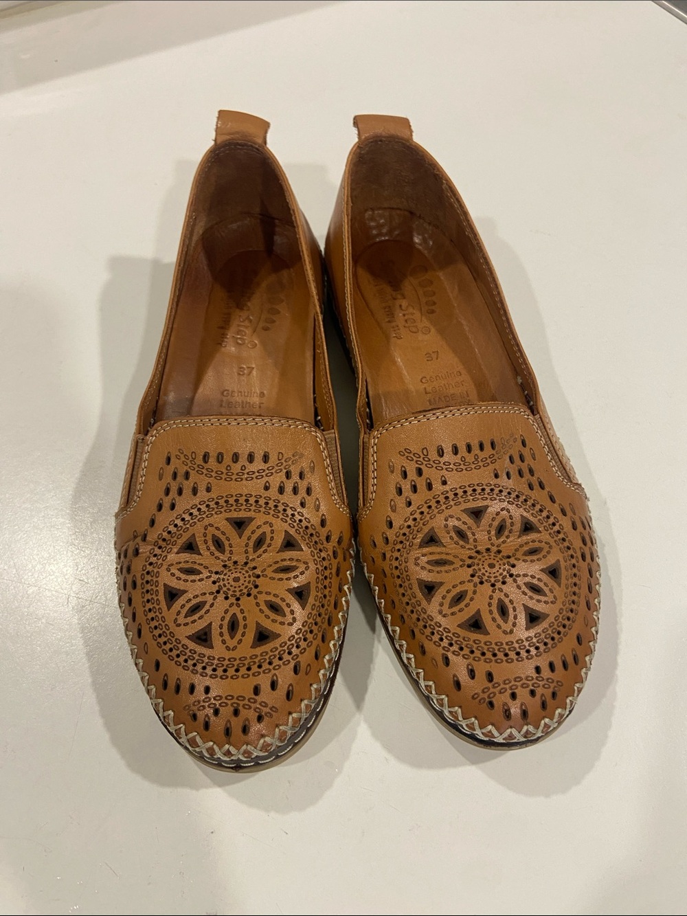Spring Step Ingrid Camel Brown Leather Slip On Loafer Shoes